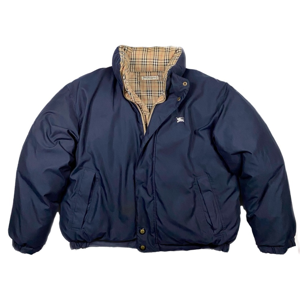 Men’s Burberry Plaid Check Monogram Goose Down Reversible Puffer Jacket - Picture 2 of 12
